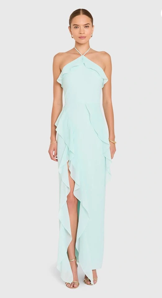 Amanda Uprichard Halter Ruffle Maxi Dress - Pale Blue - photo 2