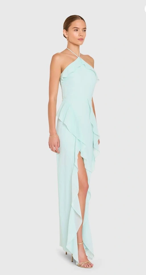 Amanda Uprichard Halter Ruffle Maxi Dress - Pale Blue - photo 3