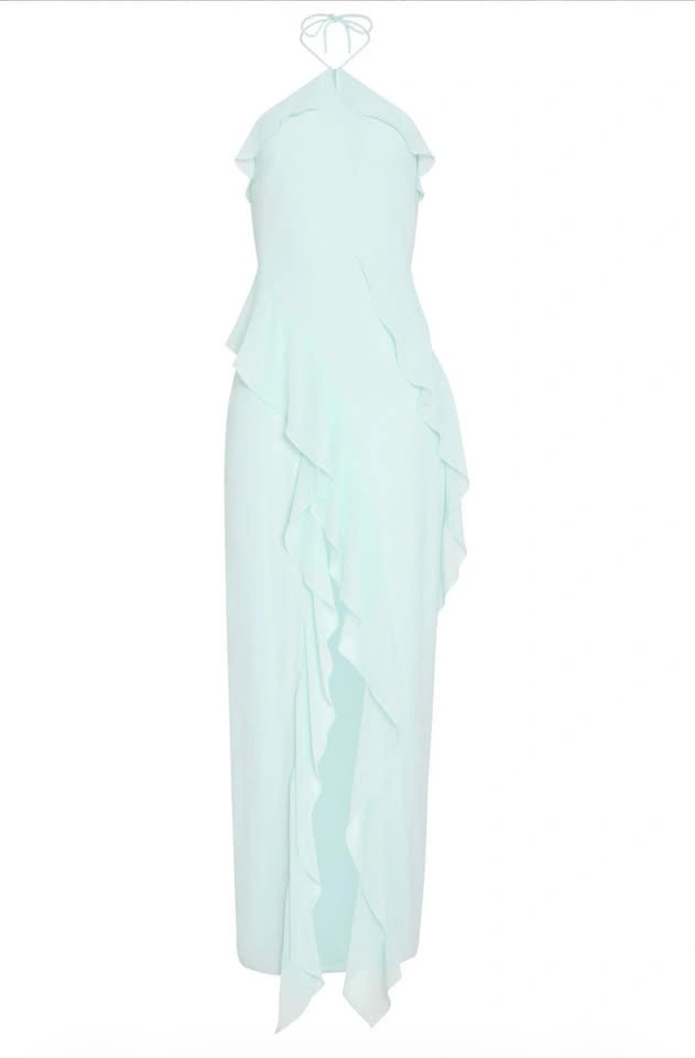 Amanda Uprichard Halter Ruffle Maxi Dress - Pale Blue - photo 5