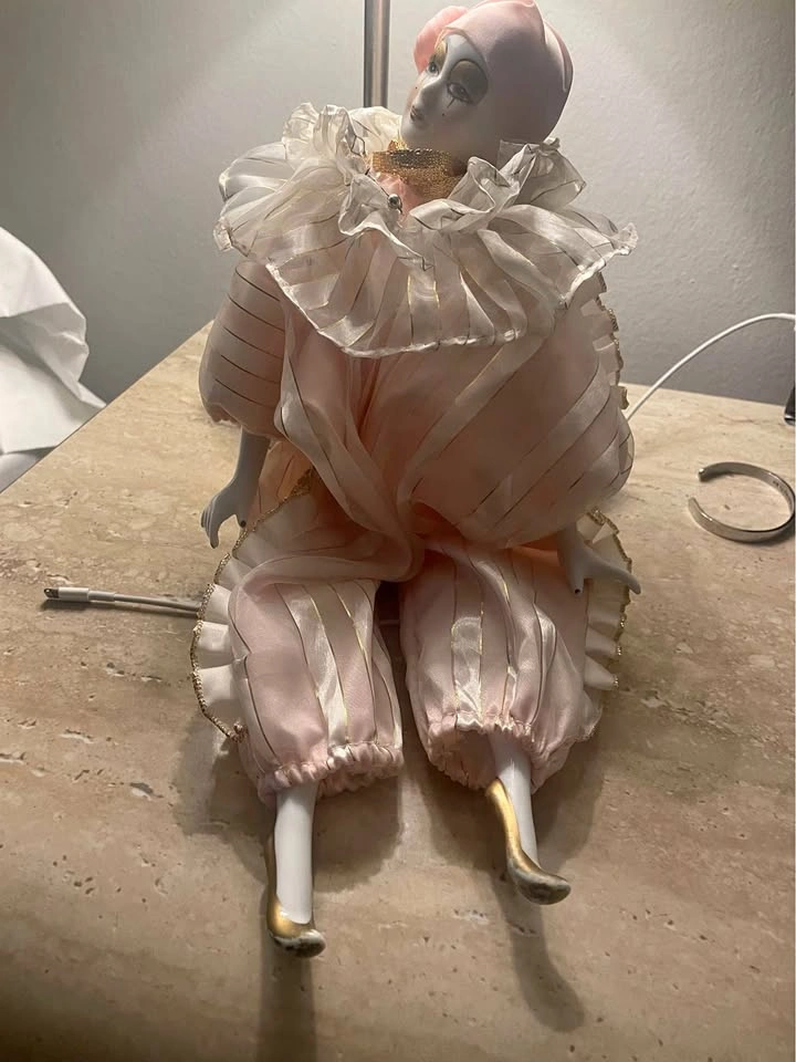 Musical Wind Up Porcelain Jester Doll, 17" Vintage