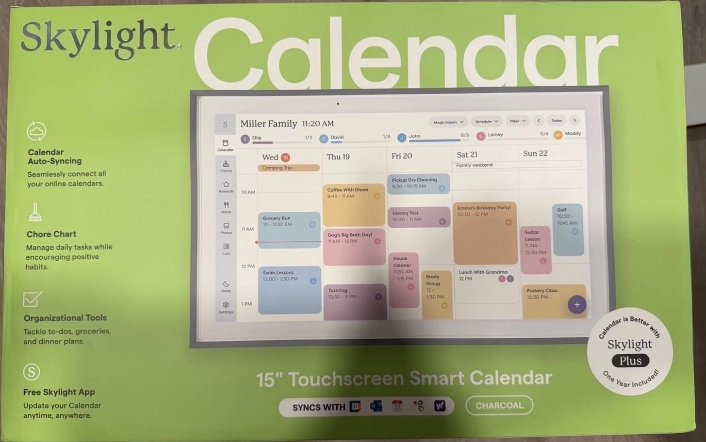 Skylight Touchscreen Smart Calendar Display 15" (Charcoal/White)