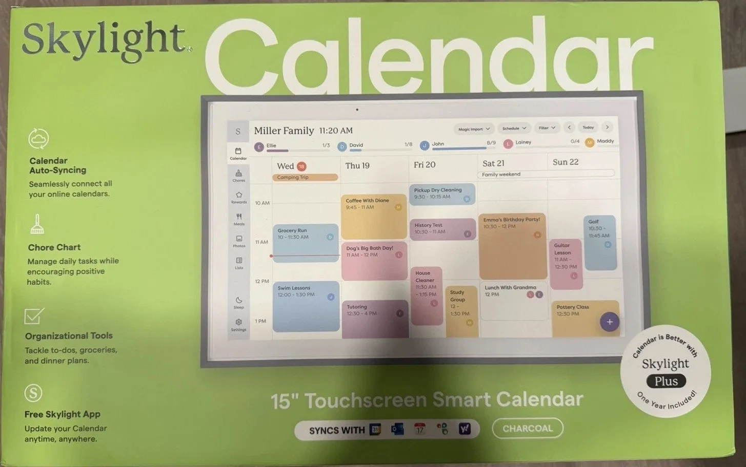Skylight Touchscreen Smart Calendar Display 15" (Charcoal/White)