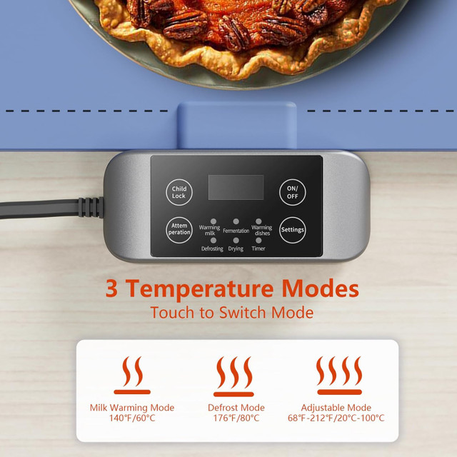 Electric Warming Tray, Full Surface Heating, Detachable Plug - photo 2