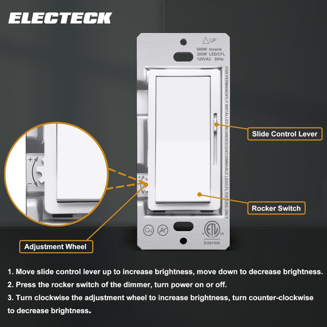 ELECTECK Ultra Slim Dimmer Light Switch - photo 5