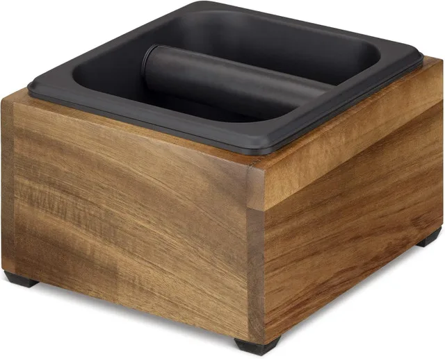 Navaris Coffee Knock Box - Stainless Steel and Wood Bin thumbnail