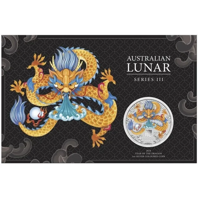 1$ Dollar Lunar III Dragon Colored Australia 1 OZ Silver Coincar thumbnail