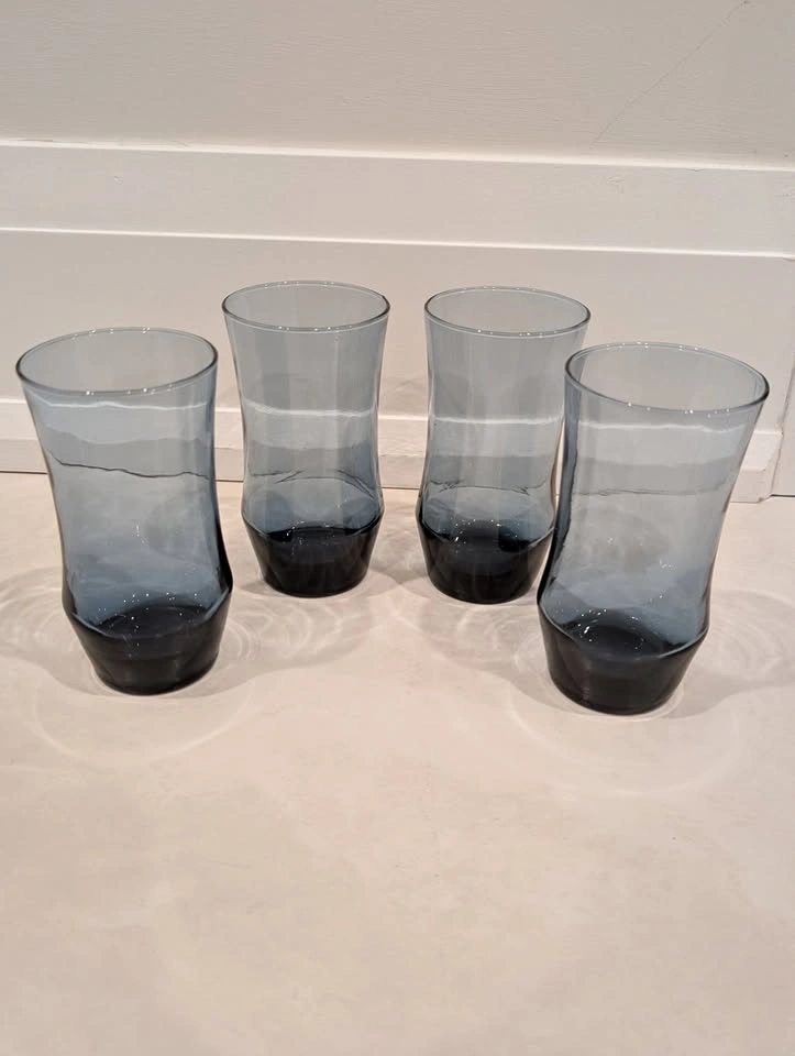Vintage Libbey Apollo Dusky Blue Tumbler Glasses Set of 4 MCM