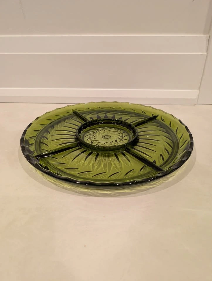 Vintage Indiana Glass Avocado Green Relish Tray MCM 13" - photo 2
