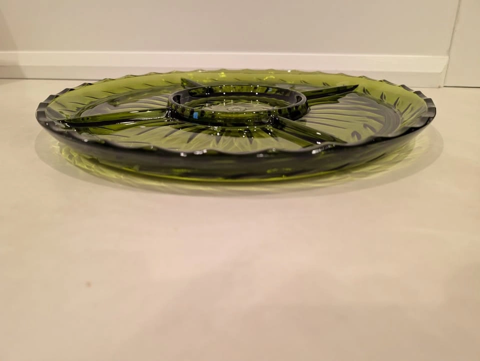 Vintage Indiana Glass Avocado Green Relish Tray MCM 13" - photo 3