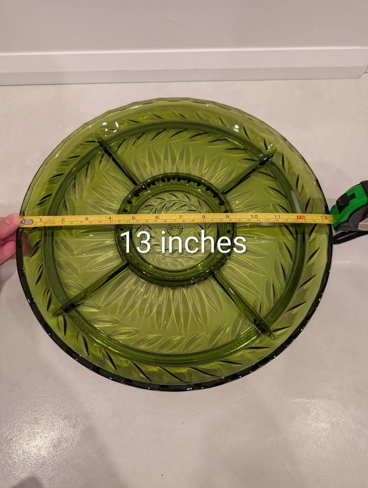Vintage Indiana Glass Avocado Green Relish Tray MCM 13" - photo 4