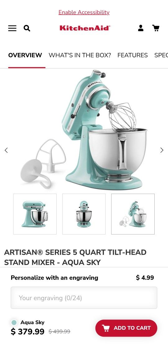 KitchenAid Artisan Series 5 Quart Stand Mixer - Aqua Sky - photo 4
