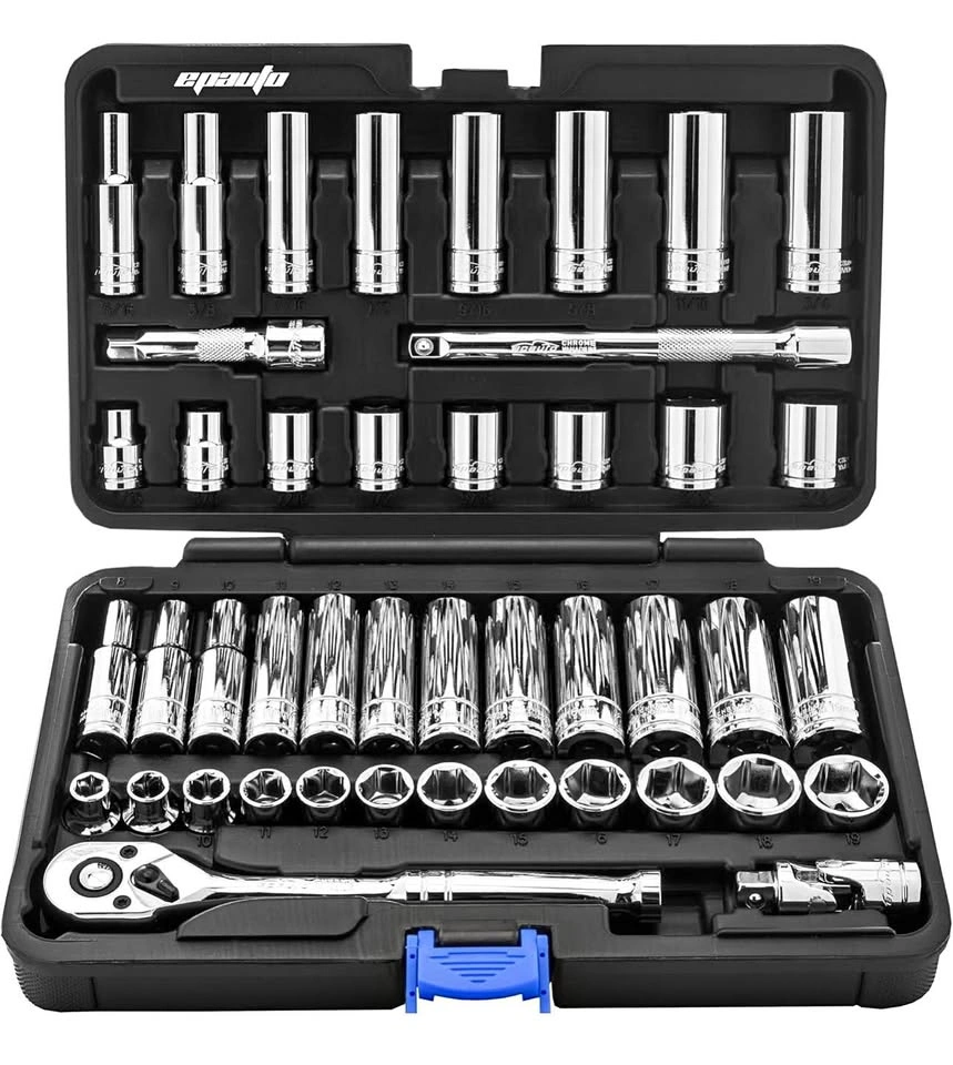 EPAuto 3/8-Inch Drive Socket Set with Ratchet, 45 Pieces
