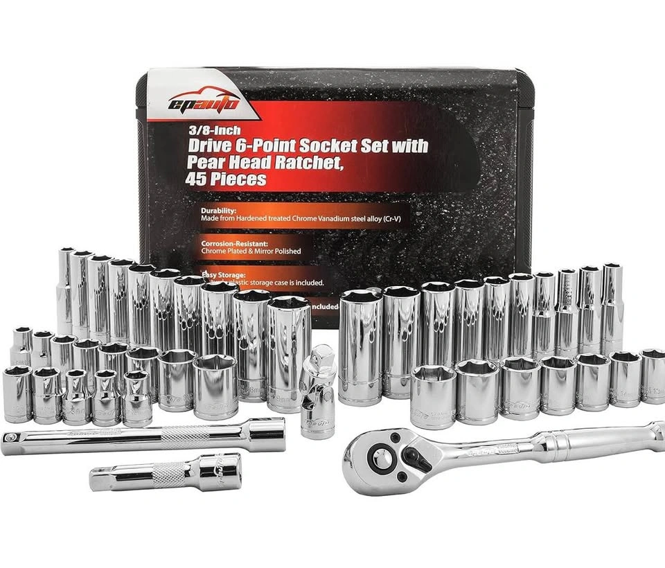 EPAuto 3/8-Inch Drive Socket Set with Ratchet, 45 Pieces - photo 2