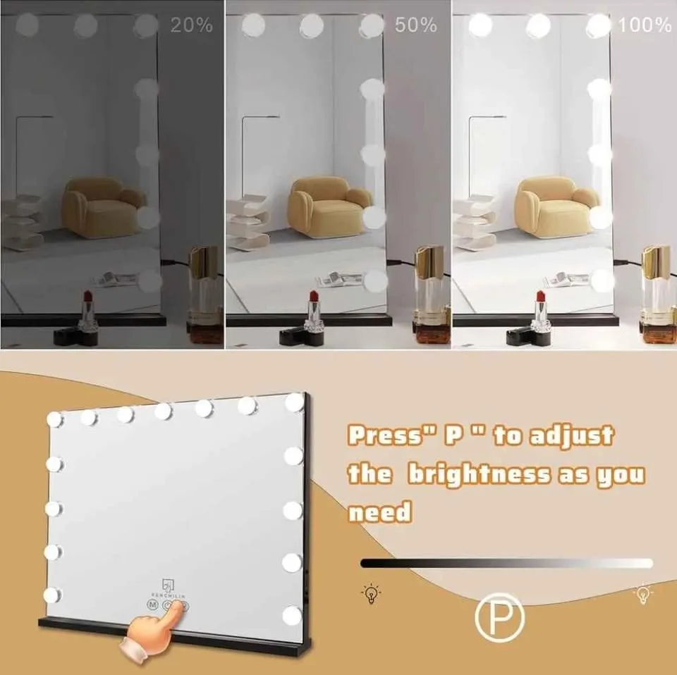 FENCHILIN Lighted Makeup Mirror w/ 15 Dimmer Bulbs image indicator(4)