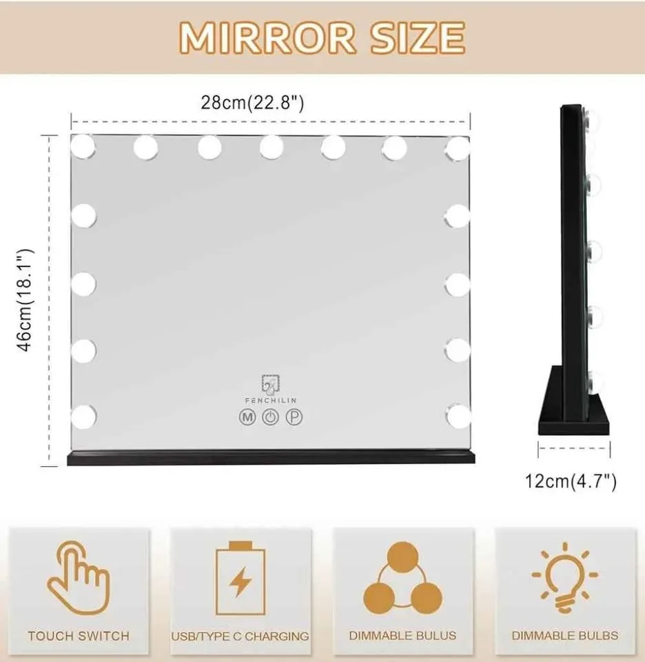 FENCHILIN Lighted Makeup Mirror w/ 15 Dimmer Bulbs image indicator(5)