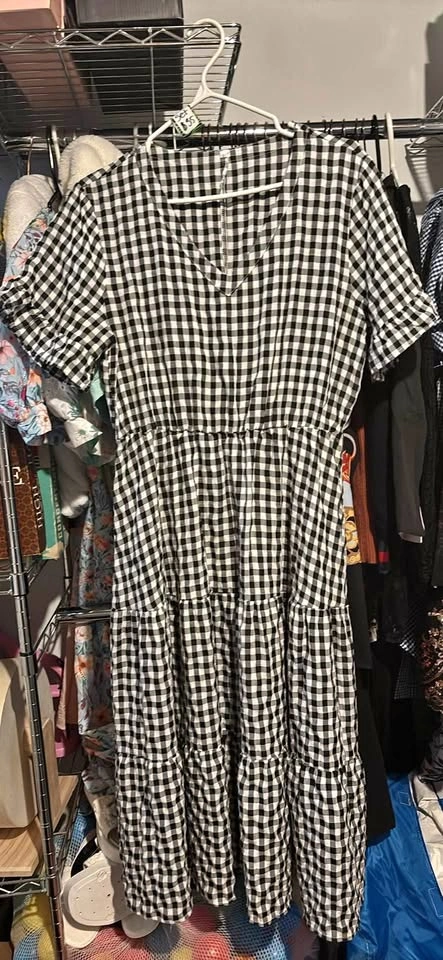 Black & White Gingham Tiered Dress