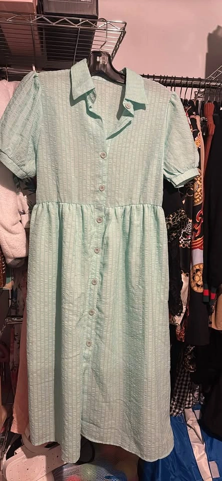 Button Down Puffed Sleeve Midi Dress - photo 2