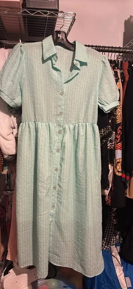 Button Down Puffed Sleeve Midi Dress - photo 2