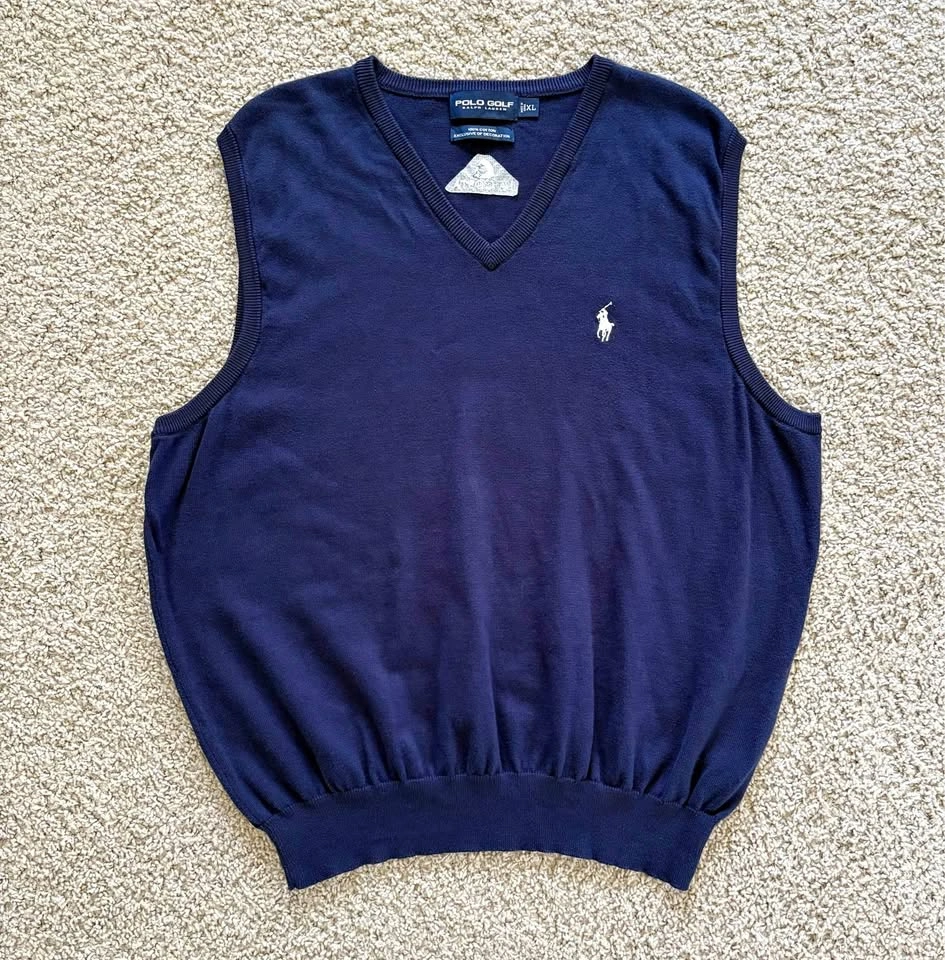Polo Golf Ralph Lauren Mens XL Sweater Vest Blue Knit 100% Cotto