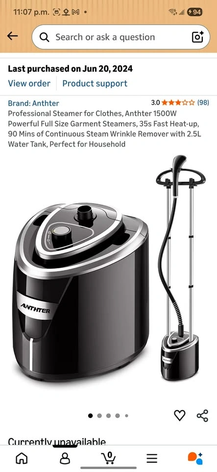 Anthter 1500W Garment Steamer - 2.5L Tank