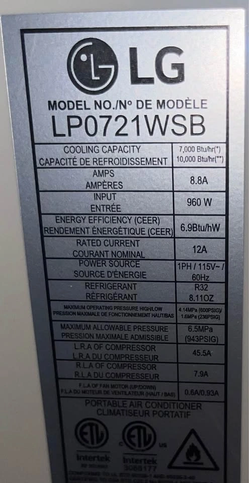 LG Portable Air Conditioner - 6K BTU - Like New - photo 5