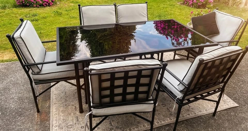 7-Piece Patio Dining Set – Glass Table + 6 Cushioned Chairs - photo 3