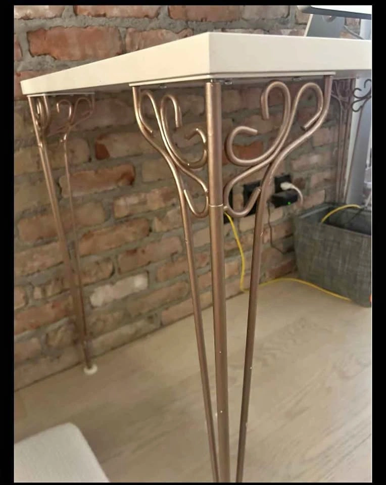 White Top Console Table Rose Gold Legs