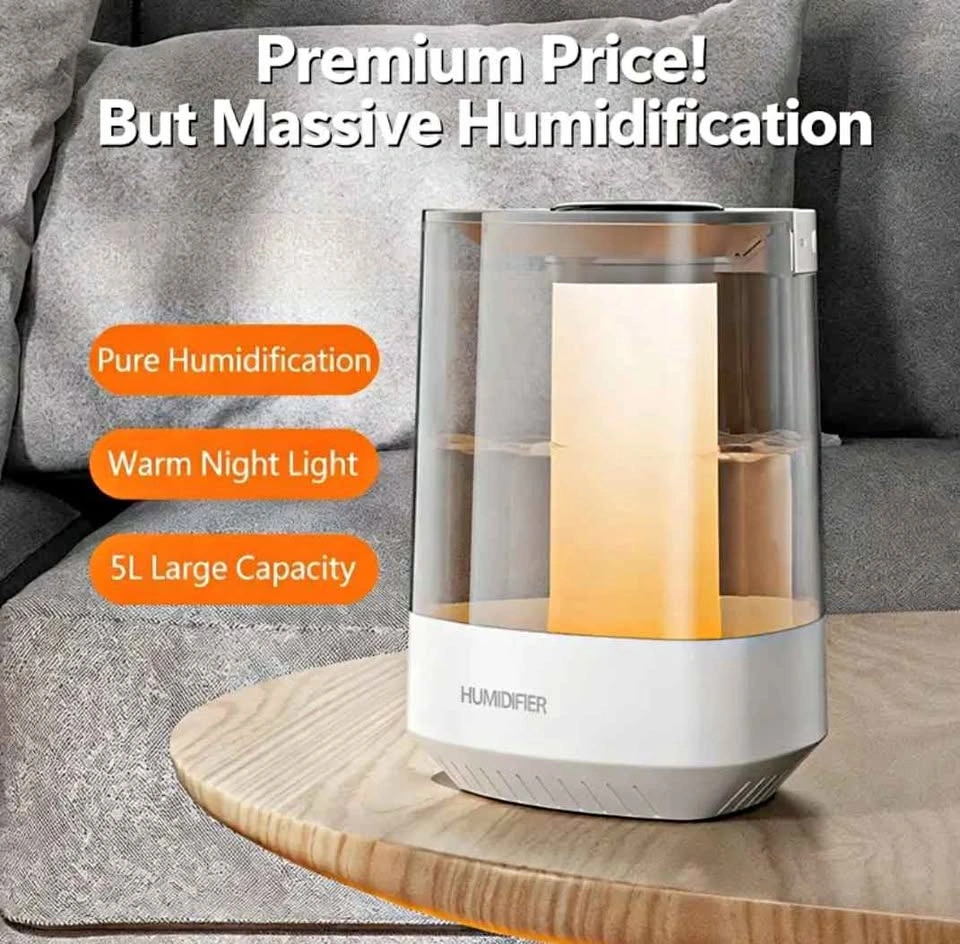 5L Large Humidifier with Warm Night Light & Double Mist
