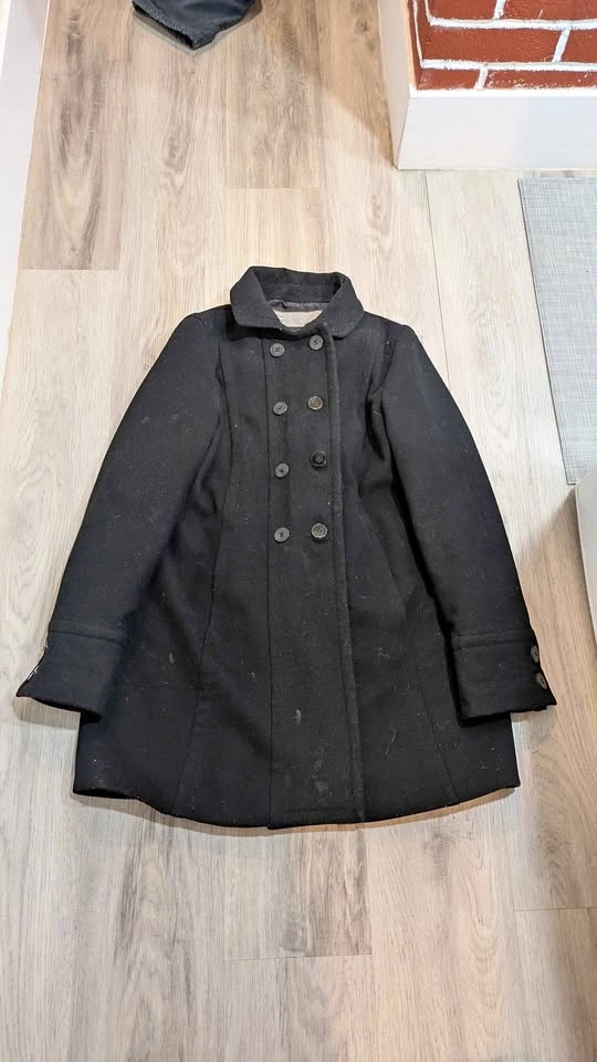 Zara Basic Black Double Breasted Peacoat - Size M