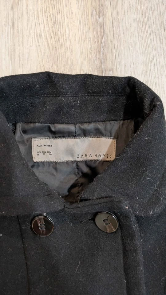 Zara Basic Black Double Breasted Peacoat - Size M - photo 2