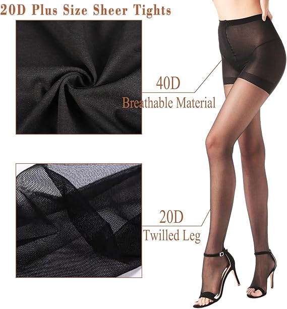 NEW WAKUNA 2 Pairs Large Black Open Toe Tights Women 10D Pantyho - photo 3