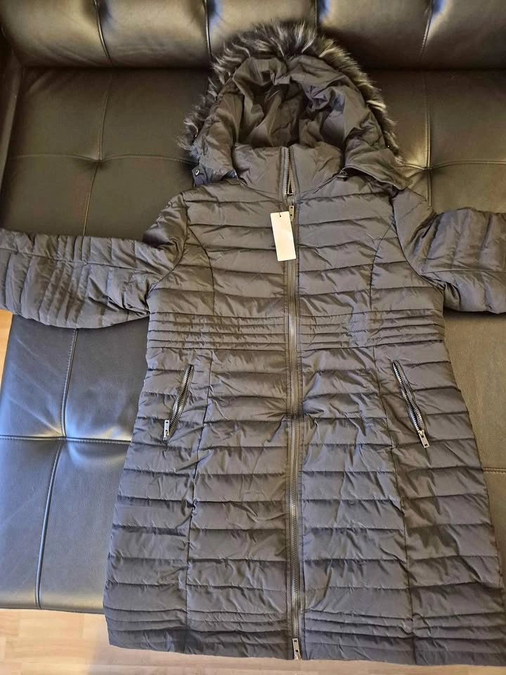Women's Long Puffer Winter Jacket - Hooded Grey XL
