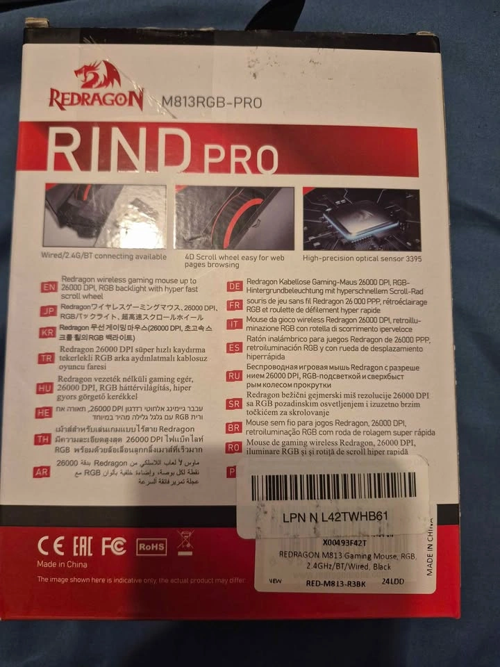 Redragon RIND Pro Wireless Gaming Mouse (26K DPI, RGB, Tri-Mode) - photo 2