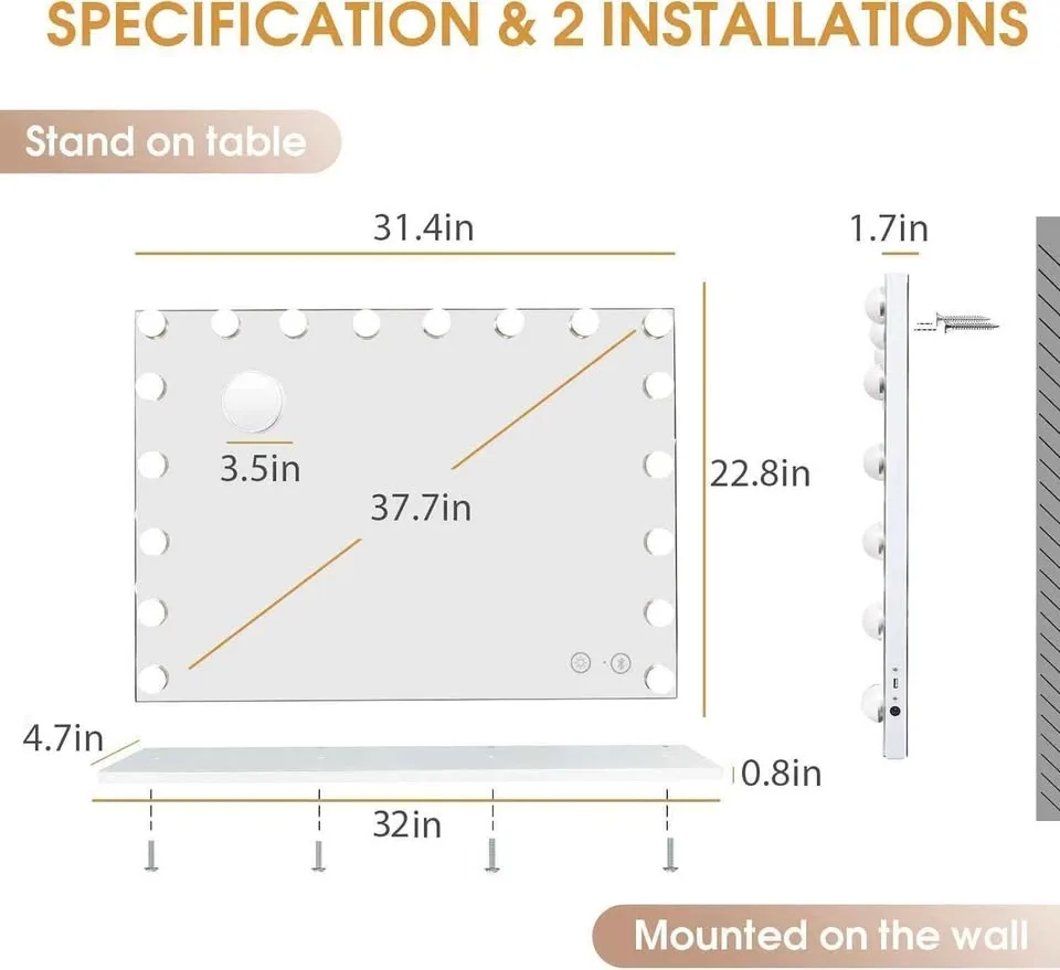 Hansong 80x58 cm Hollywood Mirror with Bluetooth BRAND NEW image indicator(6)