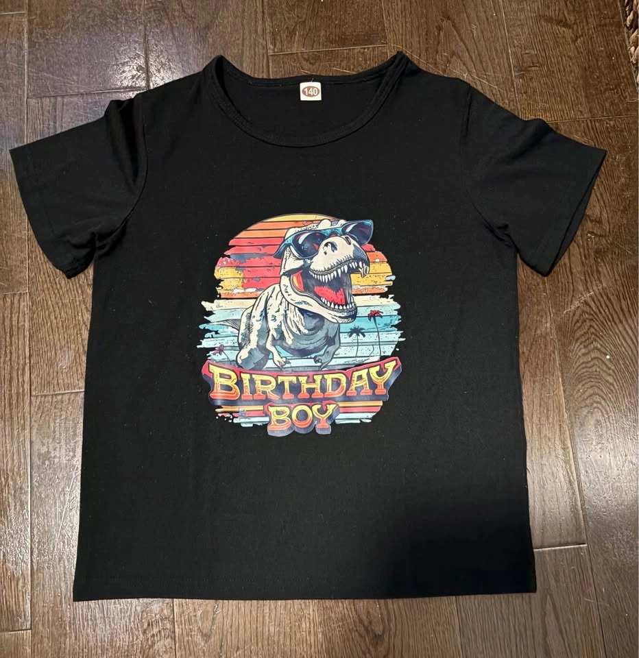 Size M (140) Birthday Dinosaur Shirt
