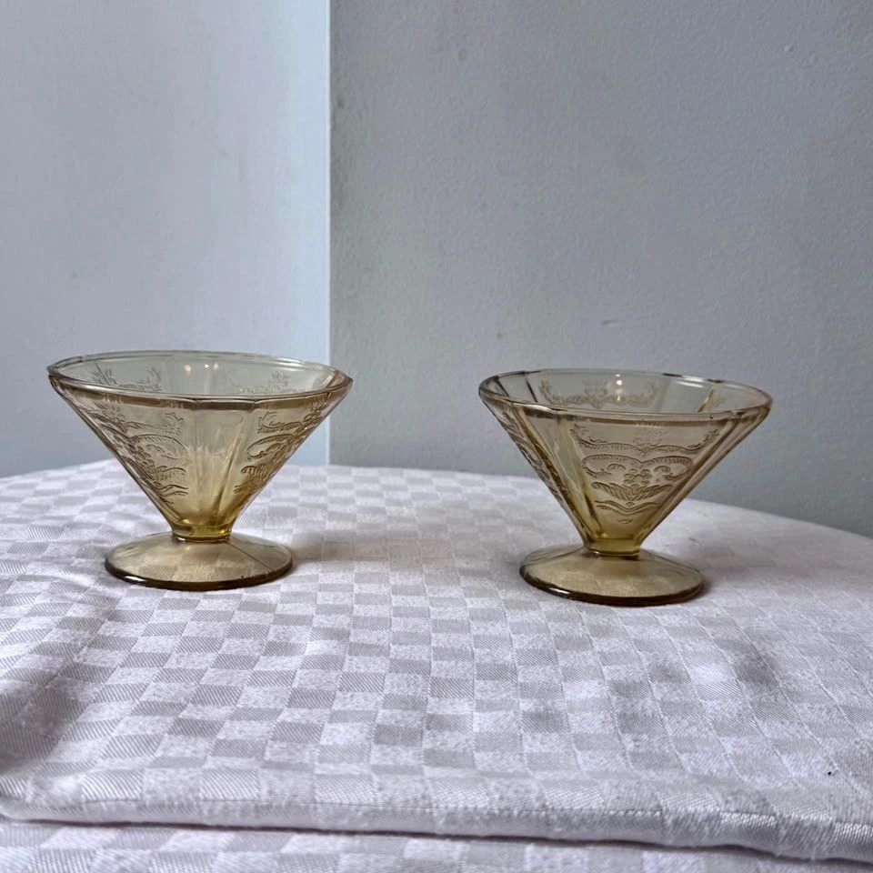 2 Depression Era Yellow/Amber Madrid Bowls