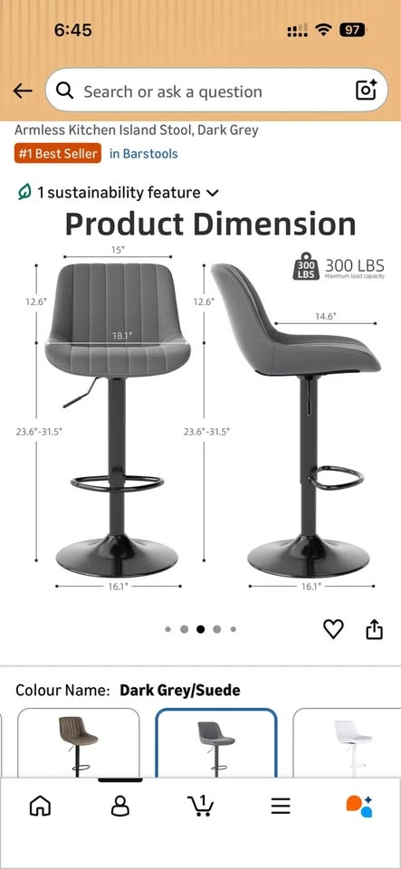 $100 for 2 Grey Upholstered Swivel Bar Stools - photo 3