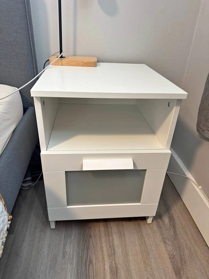 IKEA White Nightstand with Drawer & Shelf