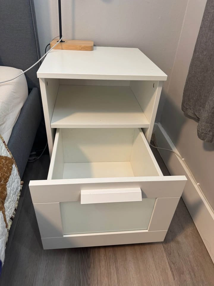 IKEA White Nightstand with Drawer & Shelf - photo 2