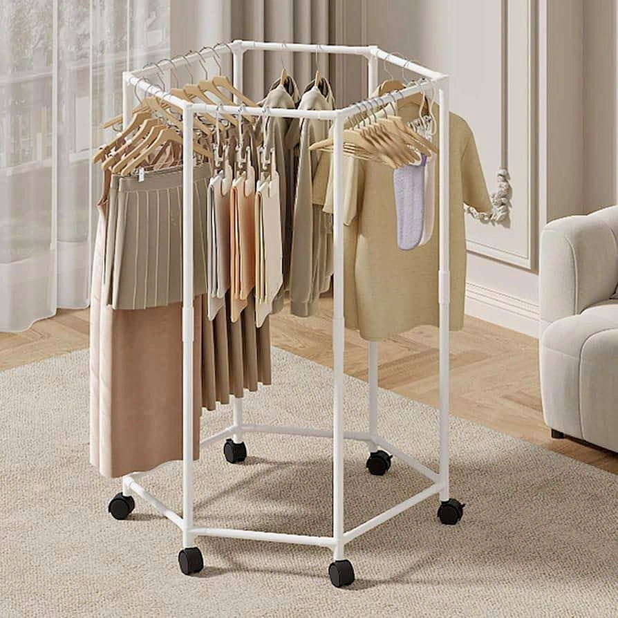 Floor Standing Rotatable Clothing Rack with Wheels