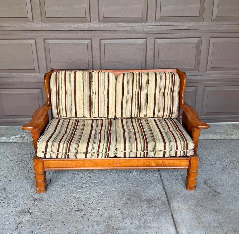 Vintage Solid Wood Loveseat and Ottoman Set