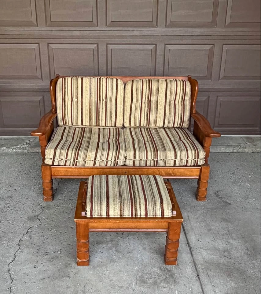 Vintage Solid Wood Loveseat and Ottoman Set - photo 2