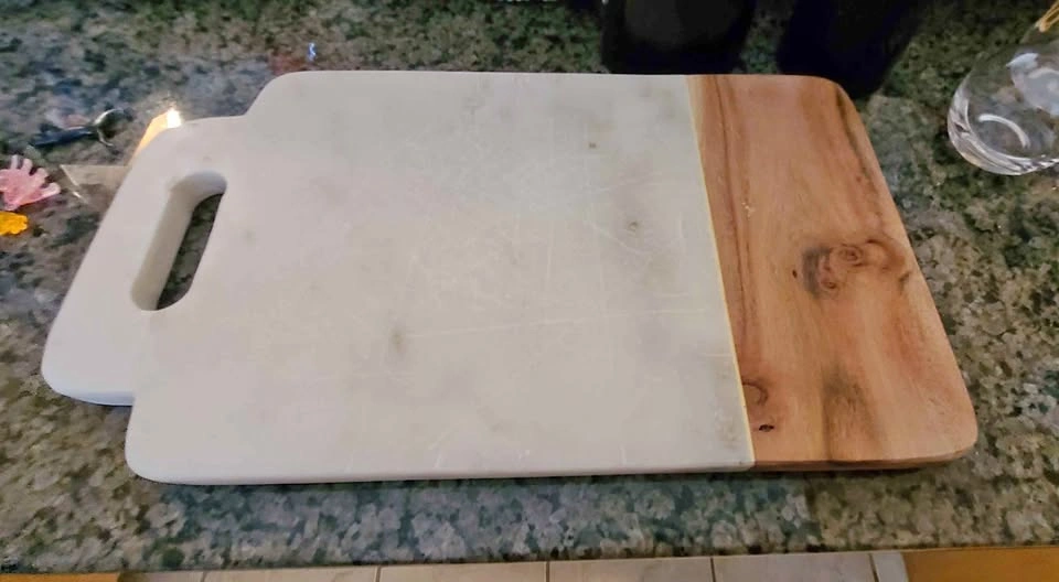 Marble and Wood Cutting Board Charcuterie Serving Board