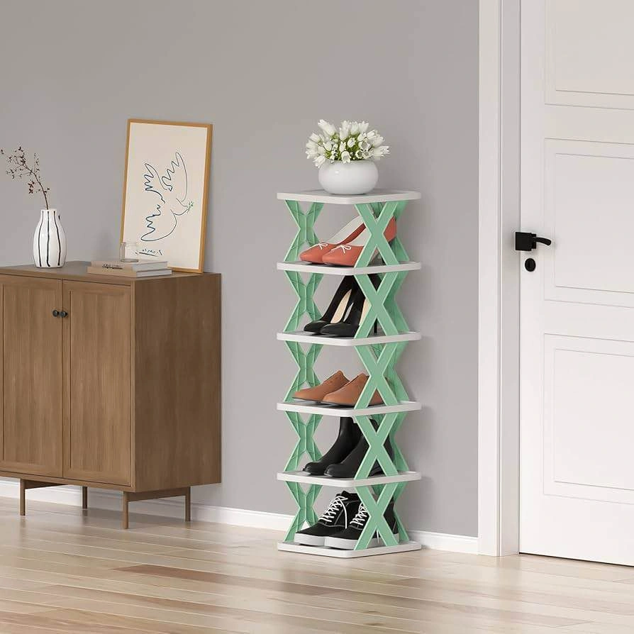 6 & 9 Tiers Vertical Shoe Tower, Narrow Corner Shoe Rack, Space - photo 2