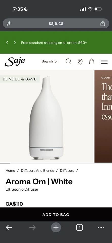 Saje Aroma Om Diffuser and Best of Saje Essential Oil Set - photo 2