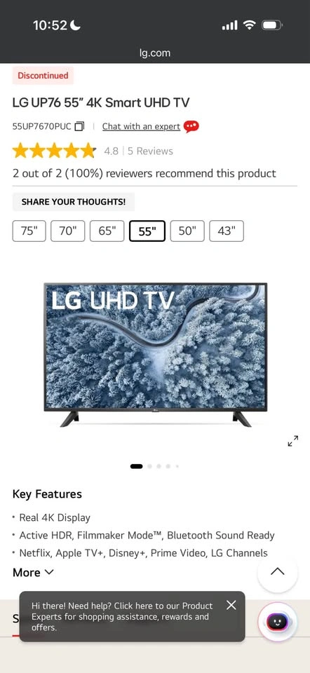 LG 55 inch 4K Smart UHD TV UP7670PUC - photo 3