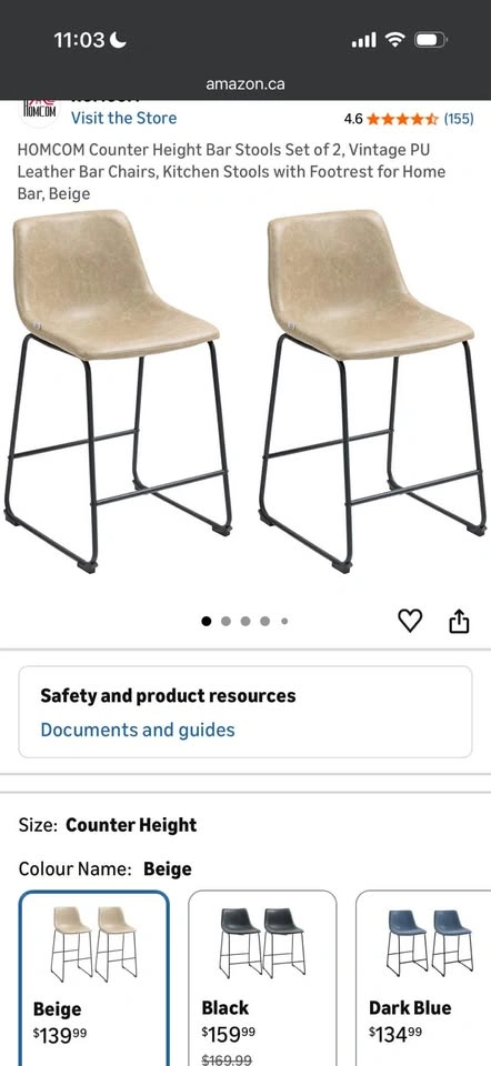 Beige Counter Height Bar Stools Set of 2 - photo 4