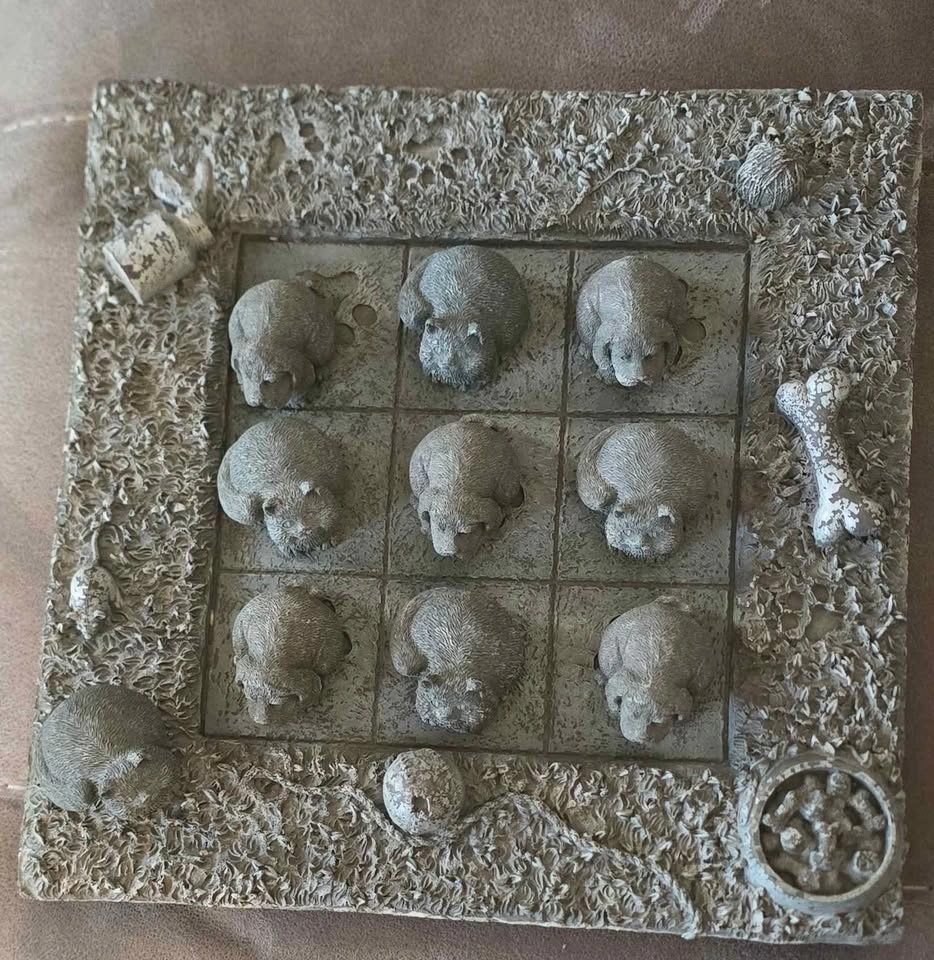 Vintage Cats vs. Dogs Tic-Tac-Toe Faux Stone Game Board - Comple - photo 2