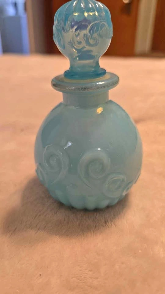 Vintage 1970s Avon Blue Milk Glass Perfume Bottle