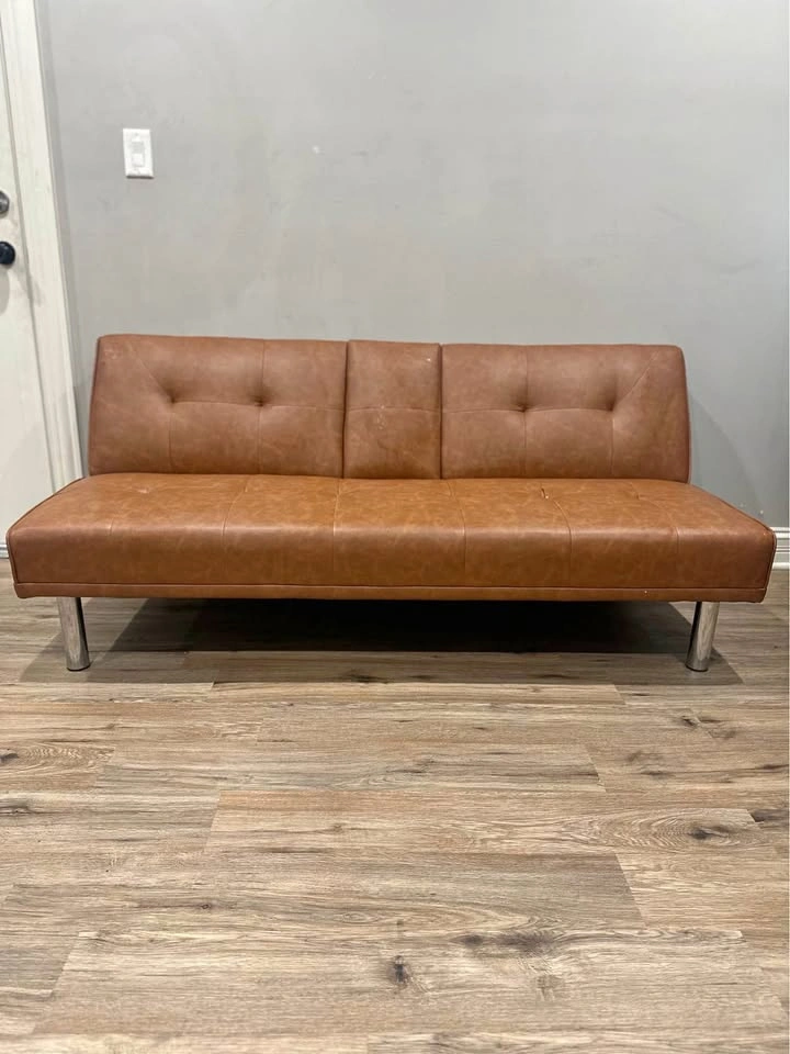 Modern Tufted Faux Leather Convertible Futon Sofa Bed – Cognac B